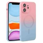 For iPhone 11 Liquid TPU Silicone Gradient MagSafe Phone Case(Pink Blue) - 1