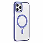 For iPhone 12 Pro Max Skin Feel MagSafe Shockproof Phone Case with Holder(Dark Blue) - 1