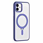 For iPhone 12 Skin Feel MagSafe Shockproof Phone Case with Holder(Dark Blue) - 1