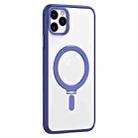 For iPhone 11 Pro Max Skin Feel MagSafe Shockproof Phone Case with Holder(Dark Blue) - 1