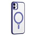 For iPhone 11 Skin Feel MagSafe Shockproof Phone Case with Holder(Dark Blue) - 1