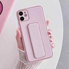 For iPhone 14 Plus Electroplated Wrist Holder Phone Case(Pink) - 1