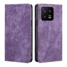 For Xiaomi 13 RFID Anti-theft Brush Magnetic Leather Phone Case(Purple) - 1