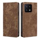 For Xiaomi 13 RFID Anti-theft Brush Magnetic Leather Phone Case(Brown) - 1