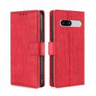 For Google Pixel 7a Skin Feel Crocodile Magnetic Clasp Leather Phone Case(Red) - 1