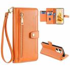 For OPPO Reno9 Pro+ 5G Sheep Texture Cross-body Zipper Wallet Leather Phone Case(Orange) - 1