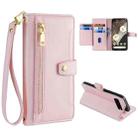 For Google Pixel 7 Pro Sheep Texture Cross-body Zipper Wallet Leather Phone Case(Pink) - 1