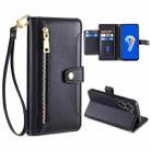 For ASUS Zenfone 9 / Zenfone 9Z Sheep Texture Cross-body Zipper Wallet Leather Phone Case(Black) - 1