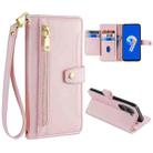 For ASUS Zenfone 9 / Zenfone 9Z Sheep Texture Cross-body Zipper Wallet Leather Phone Case(Pink) - 1