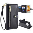 For Huawei Mate 50 Sheep Texture Cross-body Zipper Wallet Leather Phone Case(Black) - 1