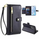 For Honor 80 Sheep Texture Cross-body Zipper Wallet Leather Phone Case(Black) - 1