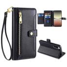 For Sony Xperia 5 IV Sheep Texture Cross-body Zipper Wallet Leather Phone Case(Black) - 1