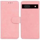 For Google Pixel 7a Skin Feel Pure Color Flip Leather Phone Case(Pink) - 1