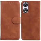 For OPPO A58 Skin Feel Pure Color Flip Leather Phone Case(Brown) - 1