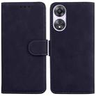 For OPPO A58 Skin Feel Pure Color Flip Leather Phone Case(Black) - 1