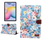 For Galaxy Tab S6 Lite P610 / P615 Flower Pattern Cloth Texture Horizontal Flip Leather Case with Holder & Card Slot & Wallet & Sleep / Wake-up Function(Blue) - 1