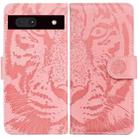 For Google Pixel 7a Tiger Embossing Pattern Flip Leather Phone Case(Pink) - 1