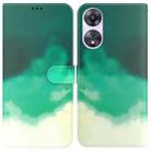 For OPPO A58 Watercolor Pattern Flip Leather Phone Case(Cyan Green) - 1