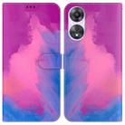 For OPPO A58 Watercolor Pattern Flip Leather Phone Case(Purple Red) - 1