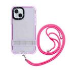 For iPhone 15 2 in 1 360 Invisible Holder Cross-body Rope Phone Case(Rose Red) - 1