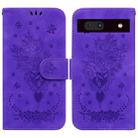 For Google Pixel 7a Butterfly Rose Embossed Leather Phone Case(Purple) - 1