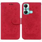 For Infinix Hot 20 Play Butterfly Rose Embossed Leather Phone Case(Red) - 1