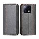 For Xiaomi 13 Pro Grid Texture Magnetic Flip Leather Phone Case(Grey) - 1