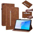 For Huawei MatePad SE Skin Feel Solid Color Zipper Leather Tablet Case(Brown) - 1