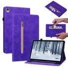 For Nokia T21 Skin Feel Solid Color Zipper Leather Tablet Case(Purple) - 1