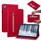 For Nokia T21 Skin Feel Solid Color Zipper Leather Tablet Case(Red) - 1