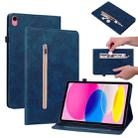 For iPad 10th Gen 10.9 2022 Skin Feel Solid Color Zipper Leather Tablet Case(Blue) - 1