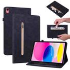 For iPad 10th Gen 10.9 2022 Skin Feel Solid Color Zipper Leather Tablet Case(Black) - 1