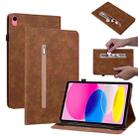 For iPad 10th Gen 10.9 2022 Skin Feel Solid Color Zipper Leather Tablet Case(Brown) - 1