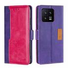 For Xiaomi 13 Contrast Color Side Buckle Leather Phone Case(Purple + Rose Red) - 1
