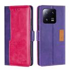 For Xiaomi 13 Pro Contrast Color Side Buckle Leather Phone Case(Purple + Rose Red) - 1