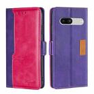 For Google Pixel 7a Contrast Color Side Buckle Leather Phone Case(Purple + Rose Red) - 1