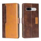 For Google Pixel 7a Contrast Color Side Buckle Leather Phone Case(Dark Brown + Gold) - 1