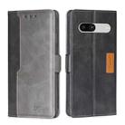 For Google Pixel 7a Contrast Color Side Buckle Leather Phone Case(Black + Grey) - 1