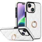 For iPhone 14 Rhombic PU Leather Phone Case with Ring Holder(White) - 1