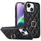 For iPhone 14 Rhombic PU Leather Phone Case with Ring Holder(Black) - 1