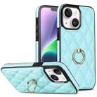 For iPhone 14 Rhombic PU Leather Phone Case with Ring Holder(Blue) - 1