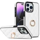 For iPhone 14 Pro Max Rhombic PU Leather Phone Case with Ring Holder(White) - 1
