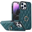 For iPhone 14 Pro Max Rhombic PU Leather Phone Case with Ring Holder(Green) - 1