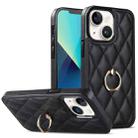 For iPhone 13 mini Rhombic PU Leather Phone Case with Ring Holder(Black) - 1
