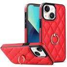 For iPhone 13 mini Rhombic PU Leather Phone Case with Ring Holder(Red) - 1