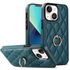 For iPhone 13 mini Rhombic PU Leather Phone Case with Ring Holder(Green) - 1