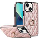 For iPhone 13 mini Rhombic PU Leather Phone Case with Ring Holder(Rose Gold) - 1