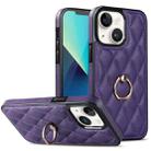 For iPhone 13 mini Rhombic PU Leather Phone Case with Ring Holder(Purple) - 1