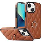 For iPhone 13 mini Rhombic PU Leather Phone Case with Ring Holder(Brown) - 1