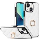 For iPhone 13 Rhombic PU Leather Phone Case with Ring Holder(White) - 1